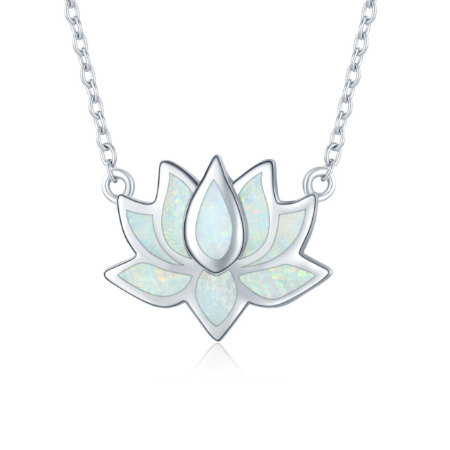 Sterling Silver Opal Lotus Pendant Necklace for Women-1