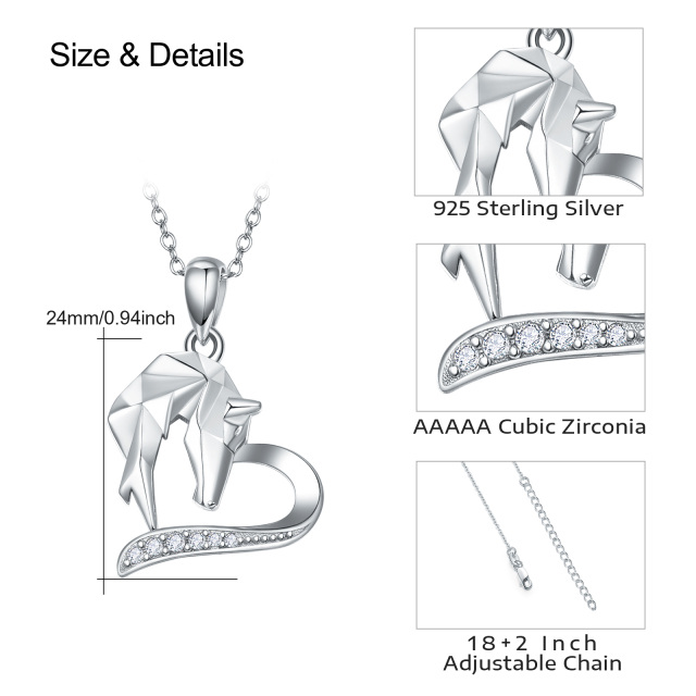 Sterling Silver Origami Horse Heart Pendant Necklace-3