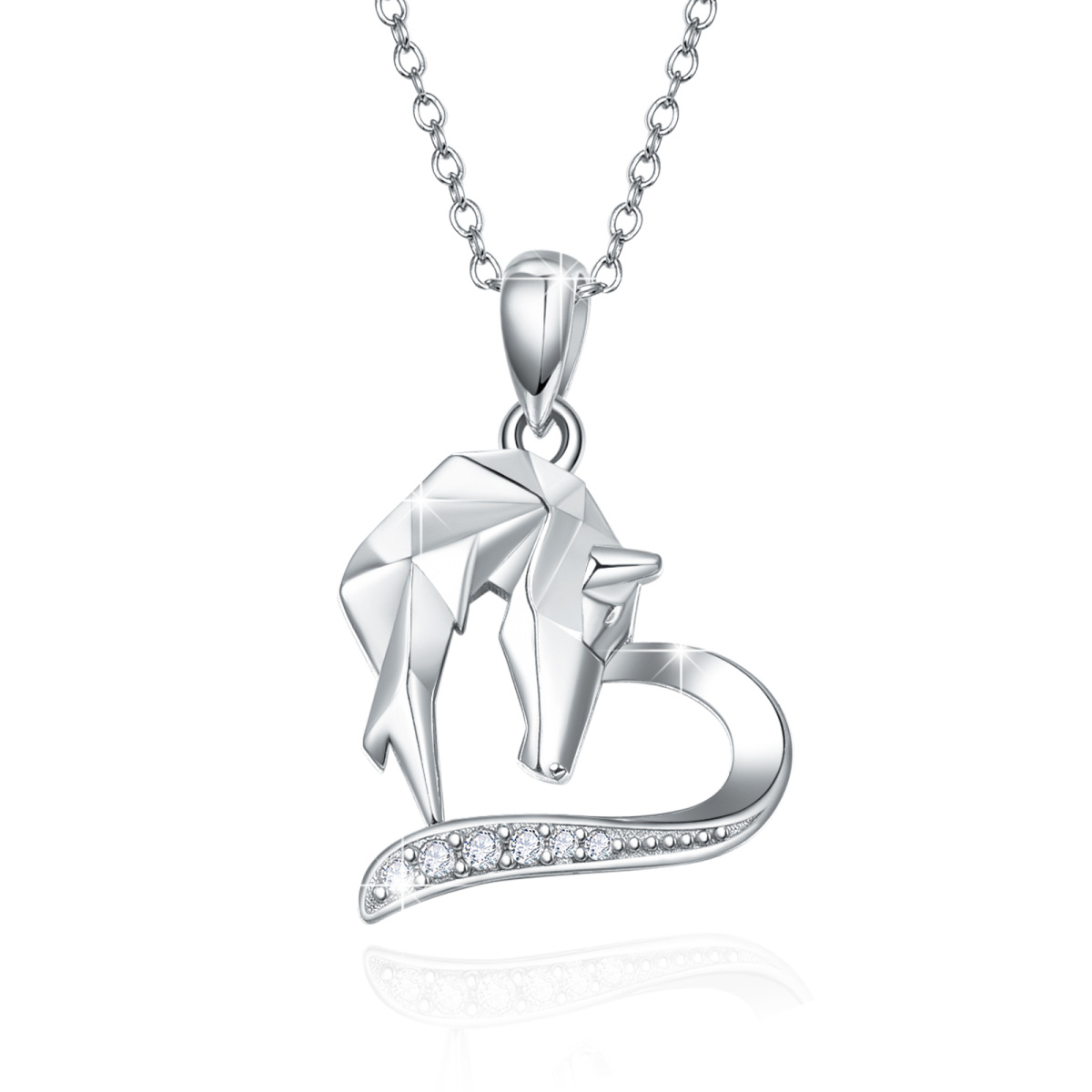 Sterling Silver Origami Horse Heart Pendant Necklace-1