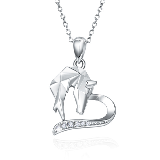 Sterling Silver Origami Horse Heart Pendant Necklace-0