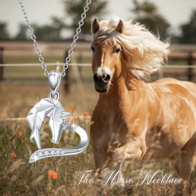 Sterling Silver Origami Horse Heart Pendant Necklace-4