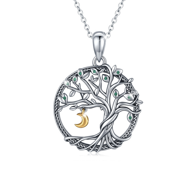 Sterling Silver Two-tone Cubic Zirconia Tree Of Life Pendant Necklace-2