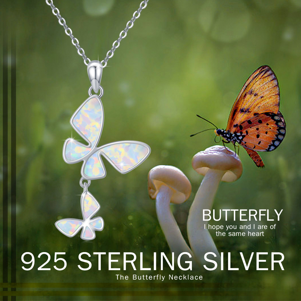 Sterling Silver Opal Butterfly Pendant Necklace-5