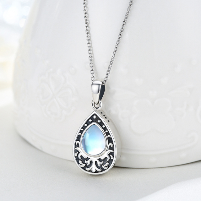 Sterling Silver with Black Plated Moonstone Drop Shape Urn Necklace for Ashes-2