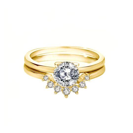 10K Gold 1.25CT Circular Shaped Moissanite Personalized Engraving & Couple Ring