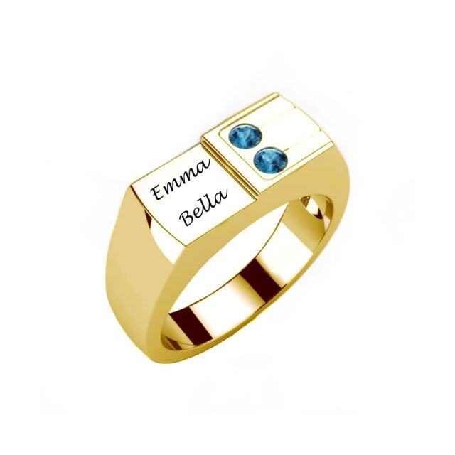 10K Gold Personalized Birthstone & Personalized Classic Name Birthstone Ring for Men-2