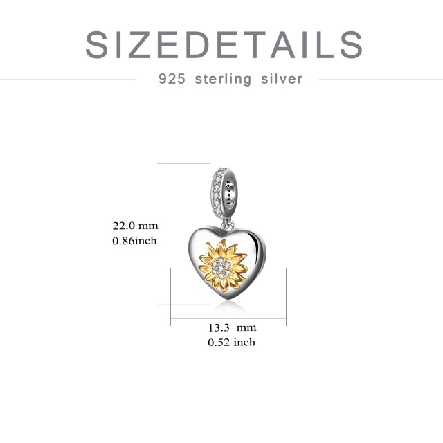 Sterling Silver Two-tone Zircon Sunflower Dangle Charm-5