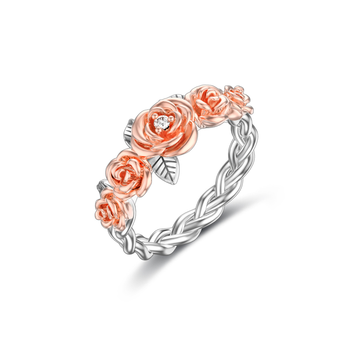 Bague rose en argent sterling bicolore à zircon cubique-1