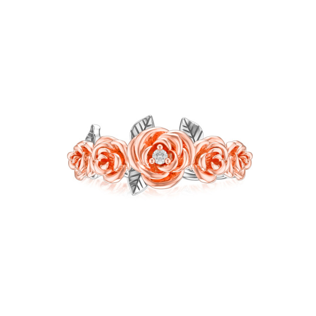 Sterling Silver Two-tone Circular Shaped Cubic Zirconia Rose Ring-3