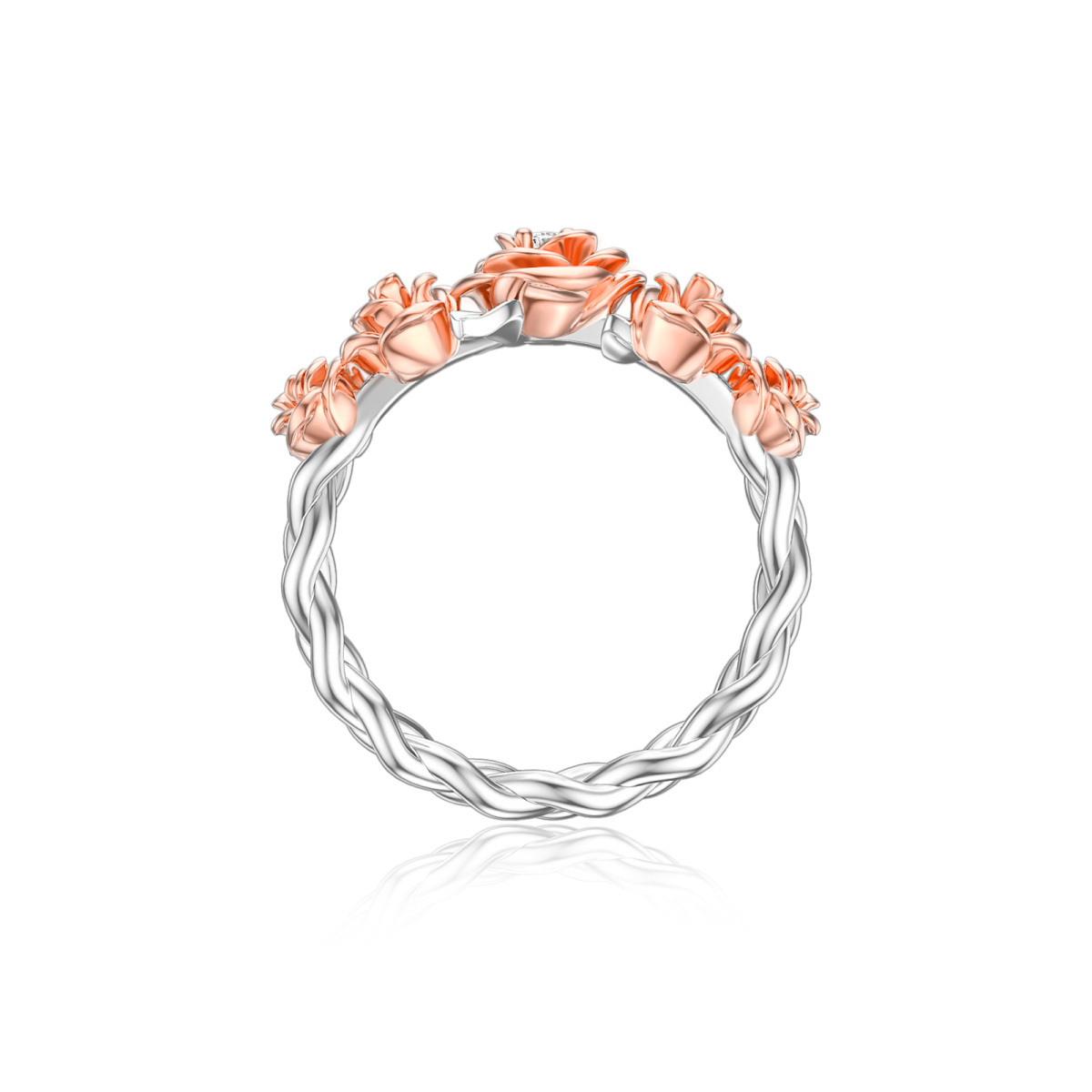 Sterling Silber zweifarbig kreisförmig Zirkonia Rose Ring-4