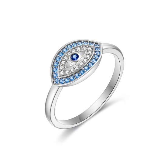 Sterling Silver Circular Shaped Cubic Zirconia Evil Eye Ring