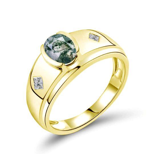 10K Gold Moss Agate With Moissanite Ring