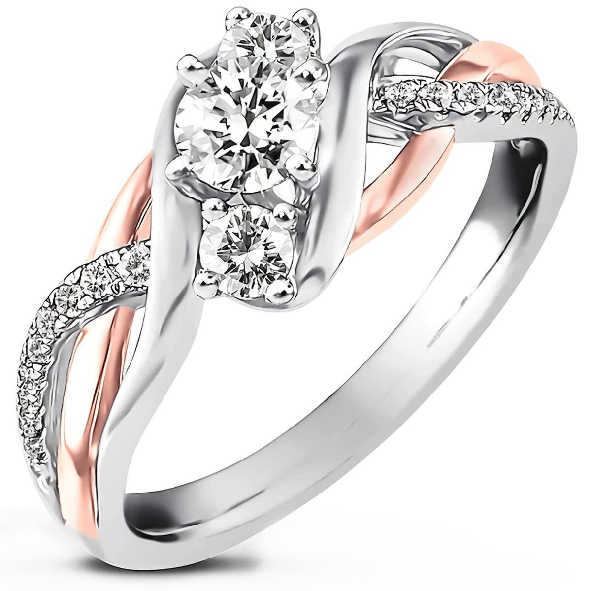 Sterling Silver Two-tone Circular Shaped Moissanite Personalized Engraving Engagement Ring-4