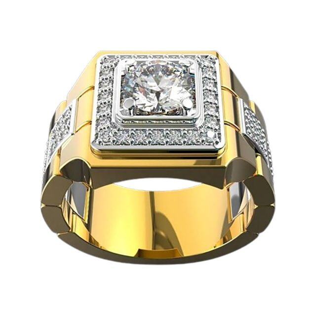 10K Yellow Gold 2.0 Carats Moissanite Square Ring for Men-2