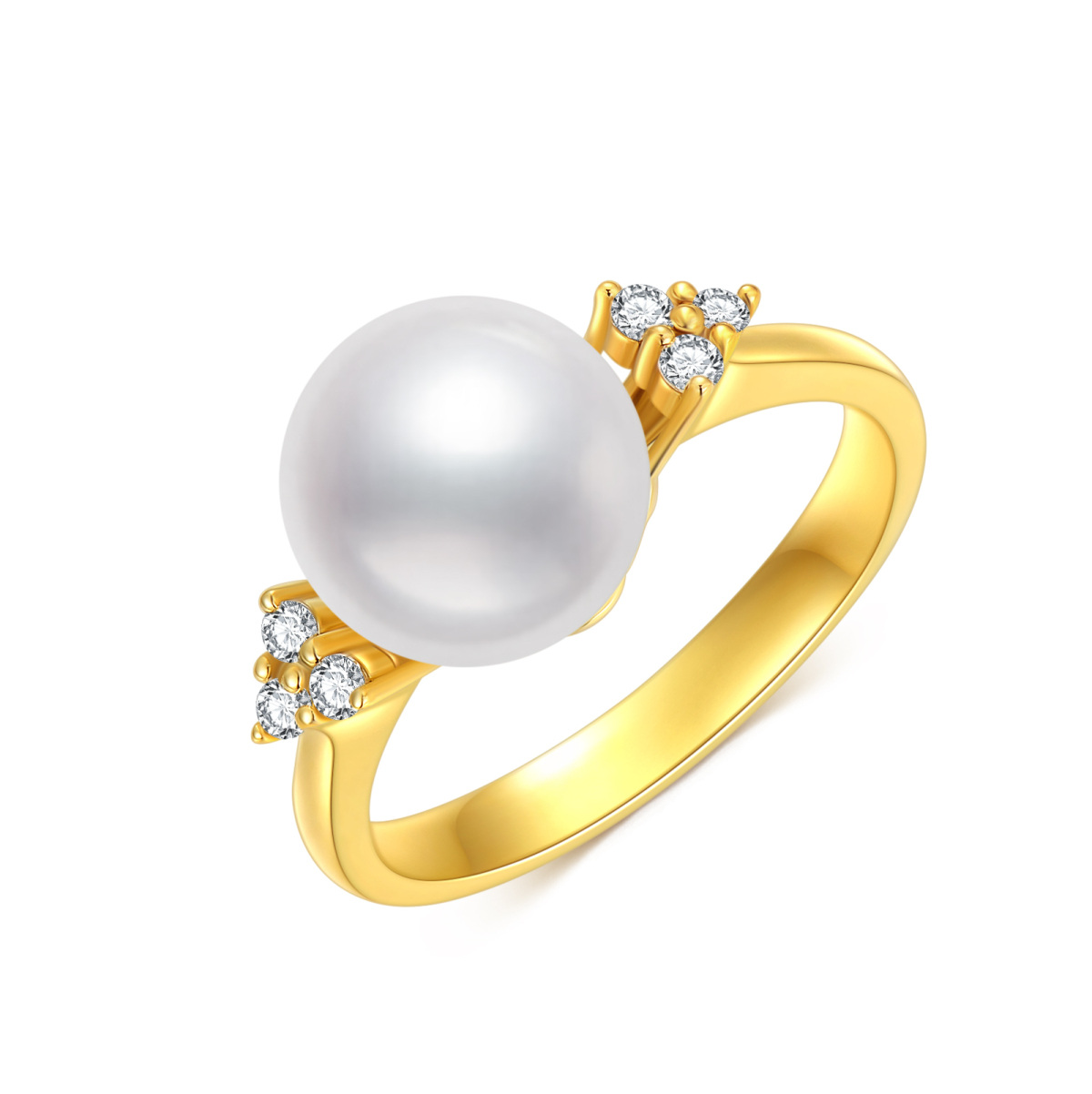 Bague perle en or 9 carats et zircone cubique-1
