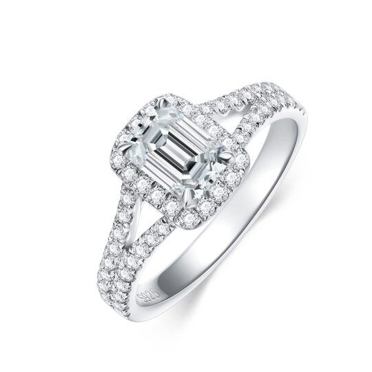 Sterling Silver 1CT Emerald Cut Moissanite Square Engagement Ring