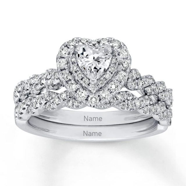 10K White Gold 3.2 CT Heart Moissanite Personalized Engraving Engagement Ring-4