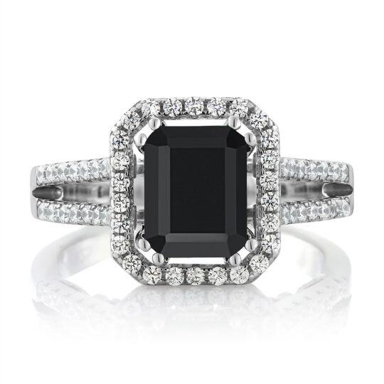 14K White Gold 2CT Emerald Cut Agate Moissanite Personalized Engraving Engagement Ring