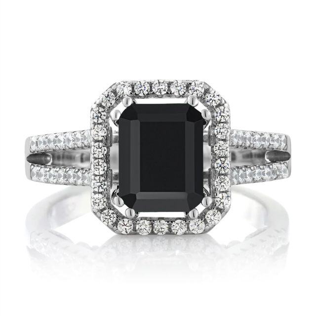 14K White Gold 2CT Emerald Cut Agate Moissanite Personalized Engraving Engagement Ring-3