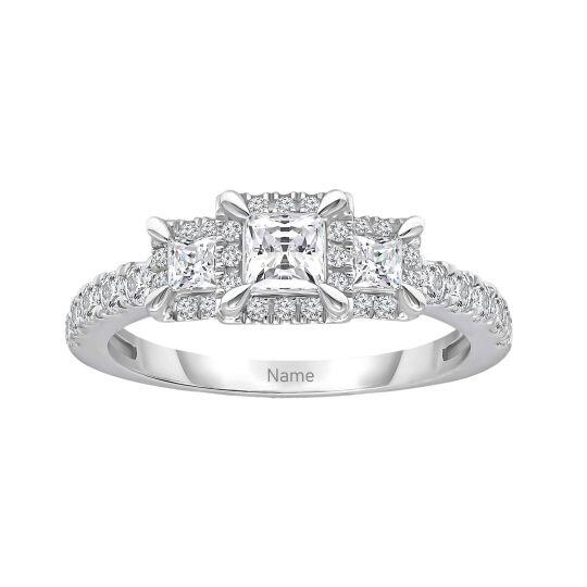 Sterling Silver 2CT Princess-square Moissanite Personalized Engraving Engagement Ring