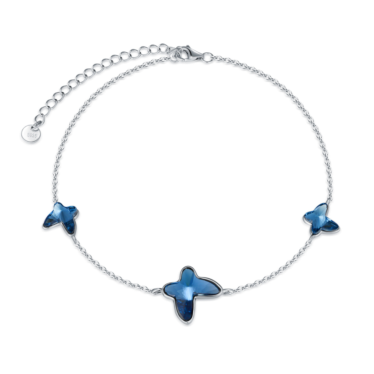 Sterling Silver Crystal Butterfly Single Layer Anklet-1