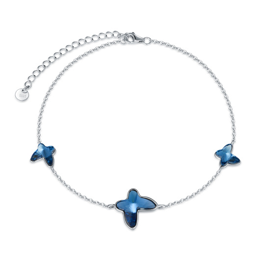 Sterling Silver Crystal Butterfly Single Layer Anklet