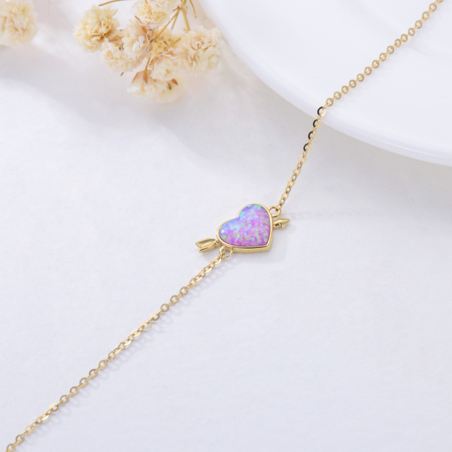 14K Gold Heart Shaped Opal Heart Pendant Bracelet-2