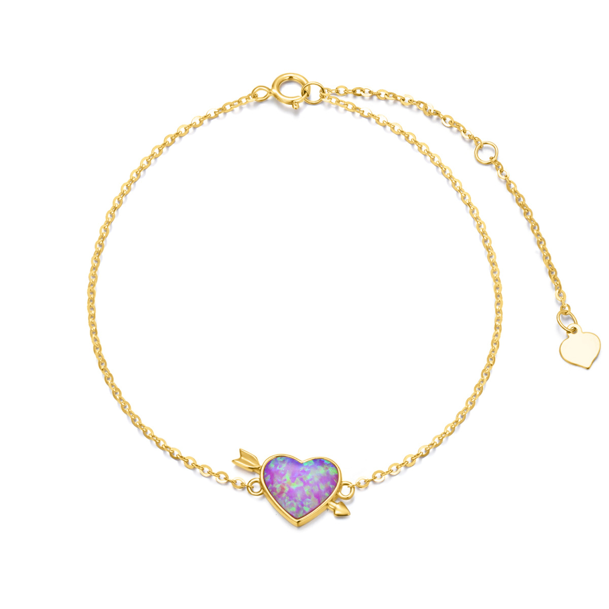 Bracelet en or 14K avec pendentif en forme de coeur en opale-1