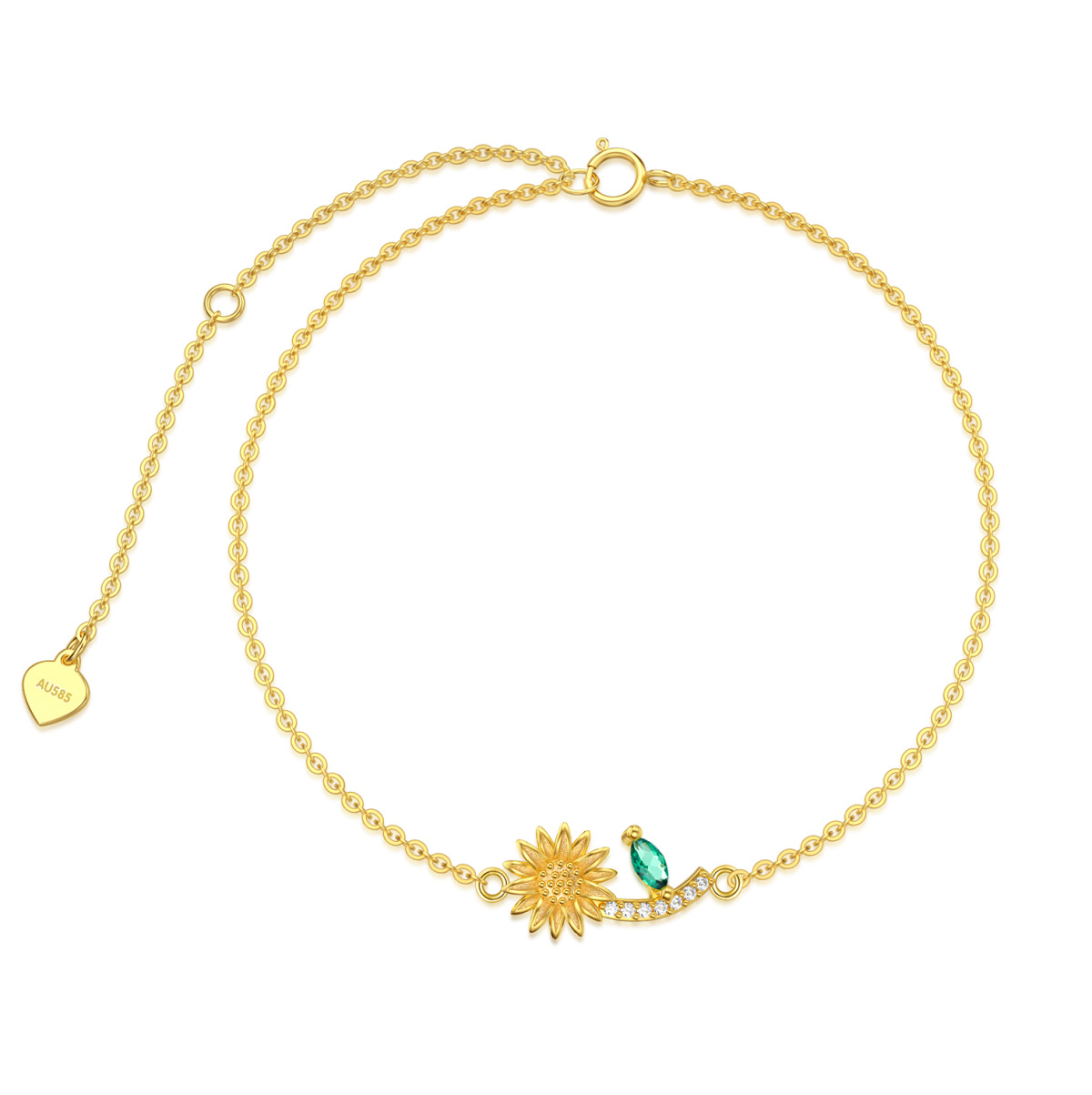 14K Gold Cubic Zirconia Sunflower Pendant Bracelet-1