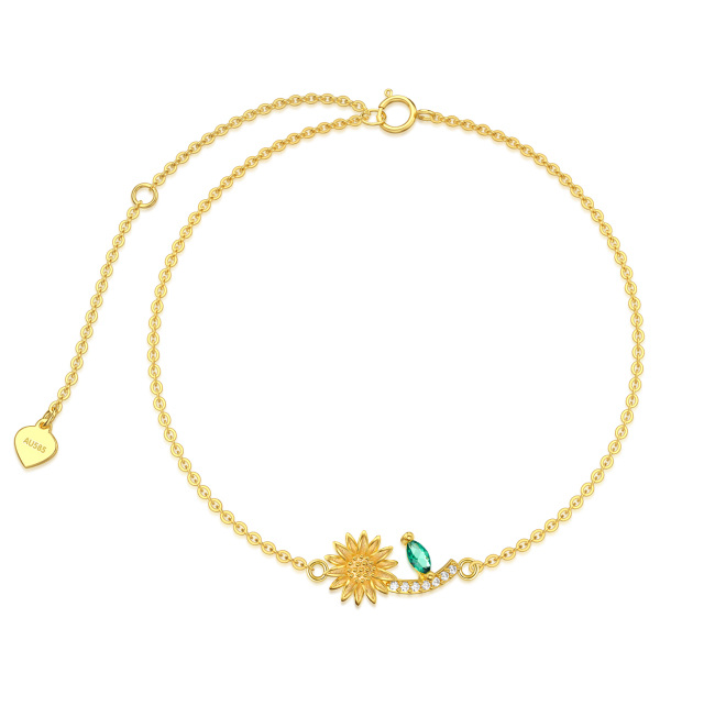 14K Gold Cubic Zirconia Sunflower Pendant Bracelet-0
