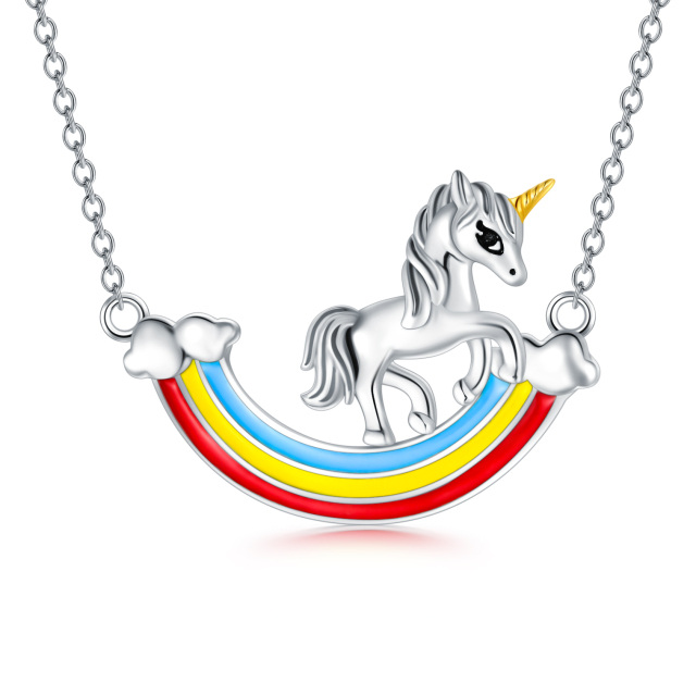 Sterling Silver Rainbow & Unicorn Pendant Necklace-1