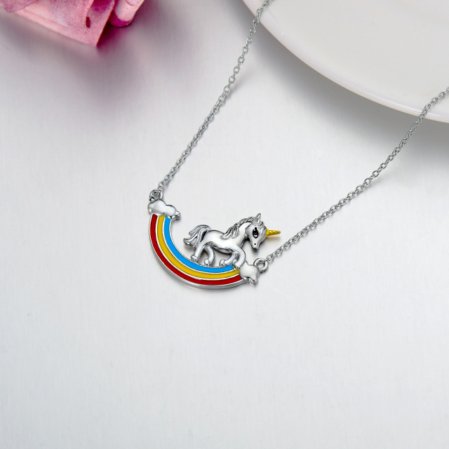 Sterling Silver Rainbow & Unicorn Pendant Necklace-3