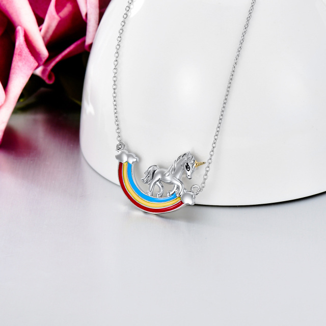 Sterling Silver Rainbow & Unicorn Pendant Necklace-2