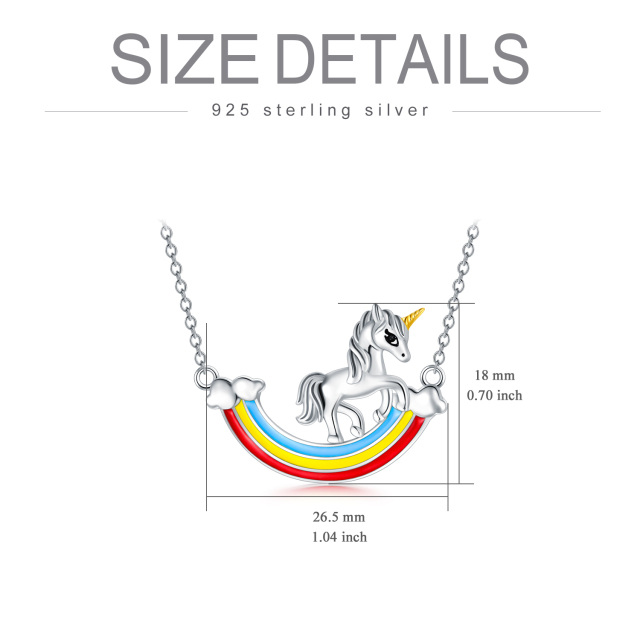 Colar com pingente de arco-íris e unicórnio em prata de lei-4