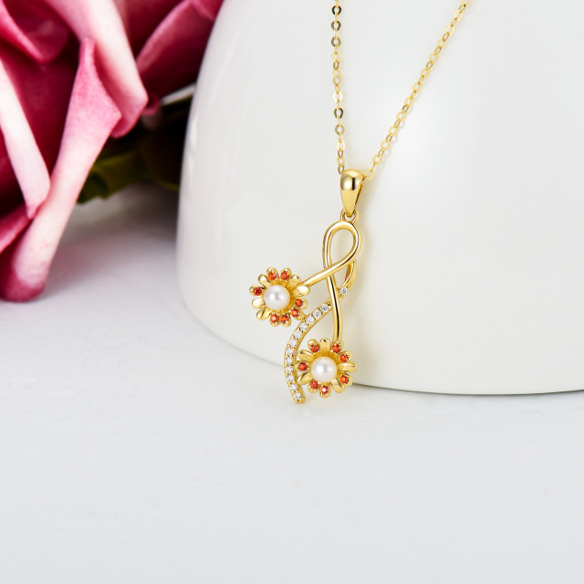 Halskette mit Sonnenblumen-Anhänger aus 10 Karat Gold mit Moissanit-Perlen-3