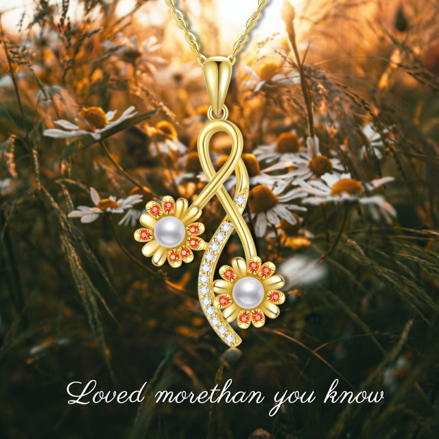 Halskette mit Sonnenblumen-Anhänger aus 10 Karat Gold mit Moissanit-Perlen-4