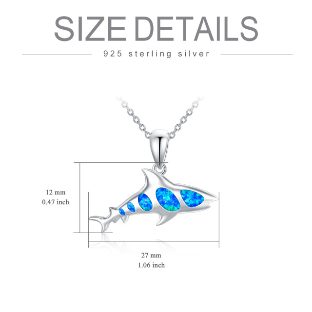 Sterling Silver Opal Shark Pendant Necklace-5