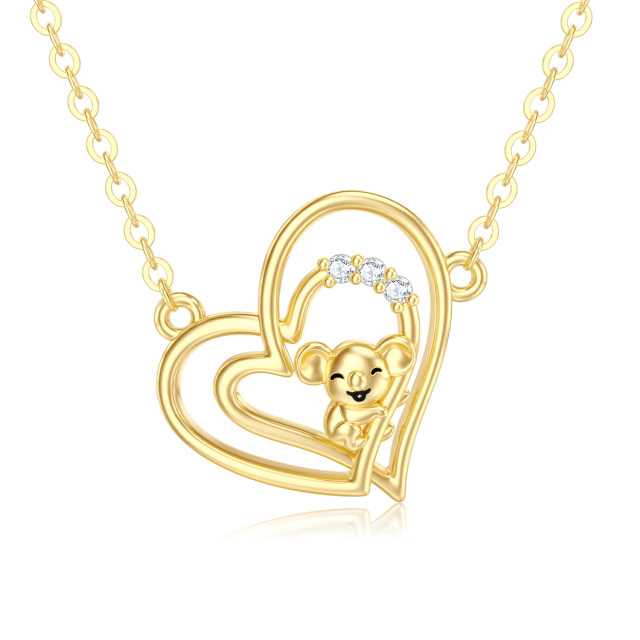 14K Gold Cubic Zirconia Koala & Heart With Heart Pendant Necklace-0