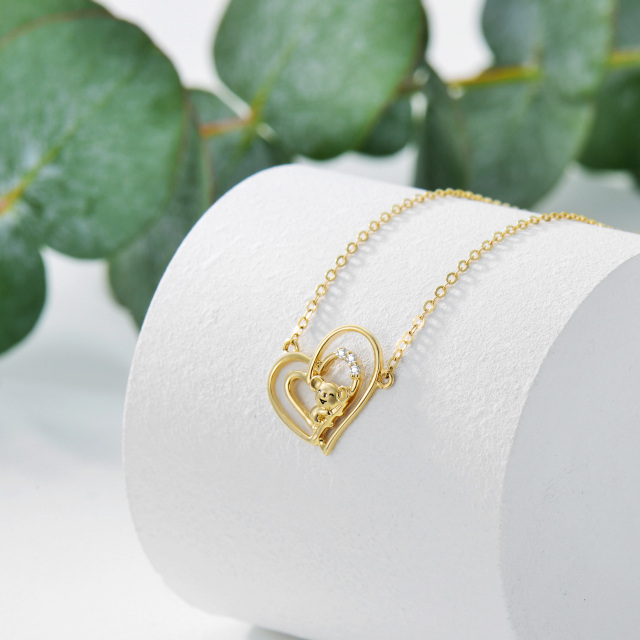 14K Gold Cubic Zirconia Koala & Heart With Heart Pendant Necklace-3