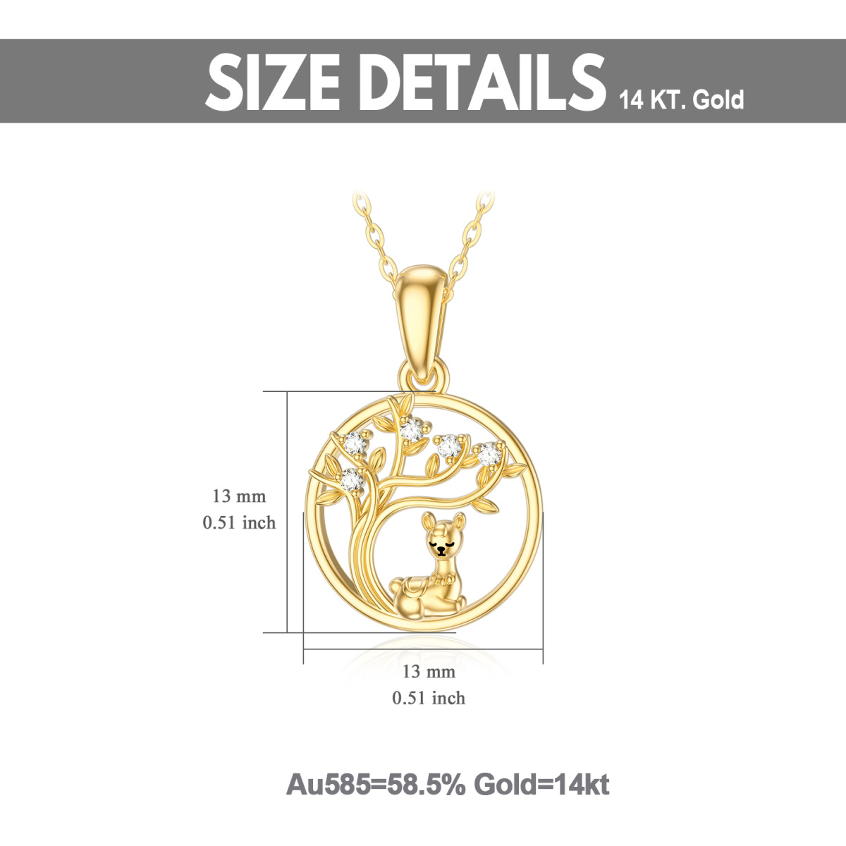 14K Gold Cubic Zirconia Alpaca & Tree Of Life Pendant Necklace-6