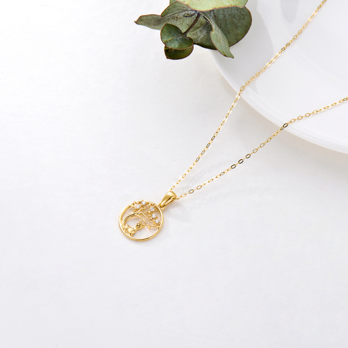 14K Gold Cubic Zirconia Alpaca & Tree Of Life Pendant Necklace-4