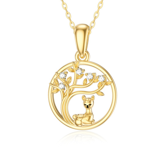 14K Gold Cubic Zirconia Alpaca & Tree Of Life Pendant Necklace