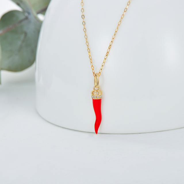 14K Gold Cubic Zirconia Chili Pendant Necklace-3