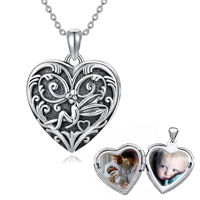 Sterling Silver Fairy Heart Personalized Engraving & Custom Photo Pendant Necklace-1