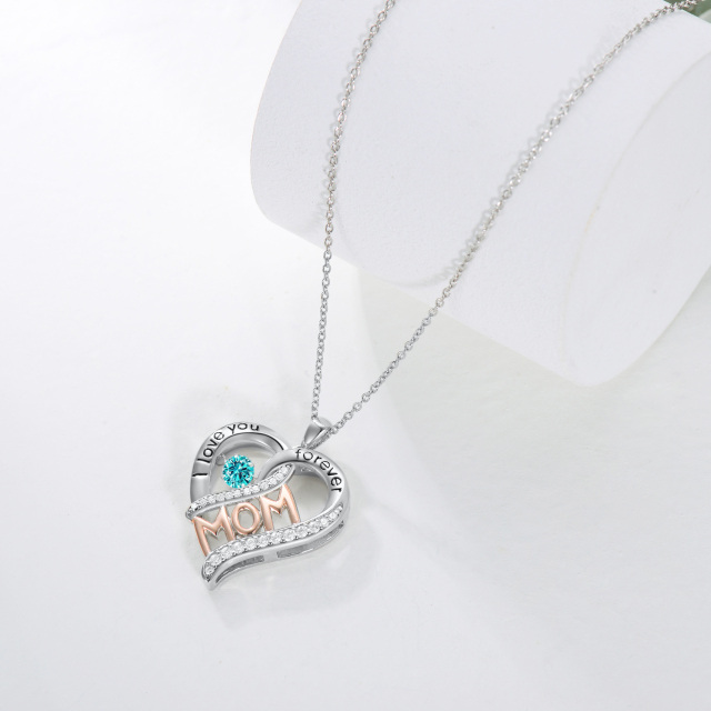 Sterling Silver Two-tone Heart Shaped Crystal Mother & Heart Pendant Necklace with Engraved Word-4