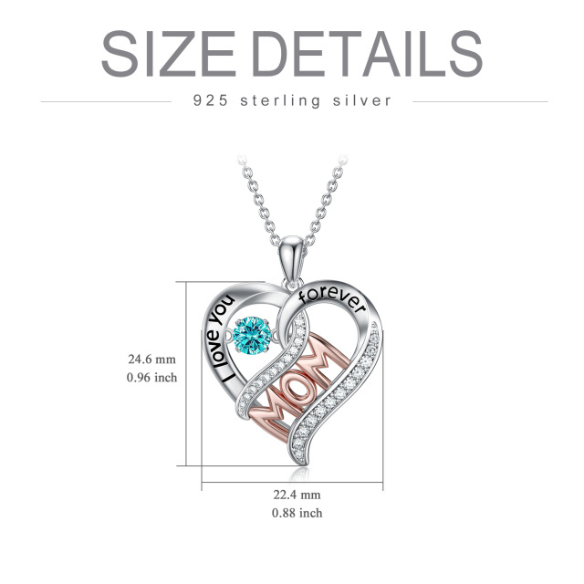 Sterling Silver Two-tone Heart Shaped Crystal Mother & Heart Pendant Necklace with Engraved Word-2