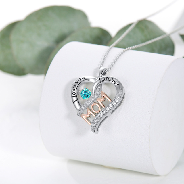 Sterling Silver Two-tone Heart Shaped Crystal Mother & Heart Pendant Necklace with Engraved Word-3