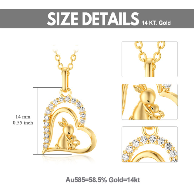 14K Gold Cubic Zirkonia Kaninchen & Herz-Anhänger Halskette-5