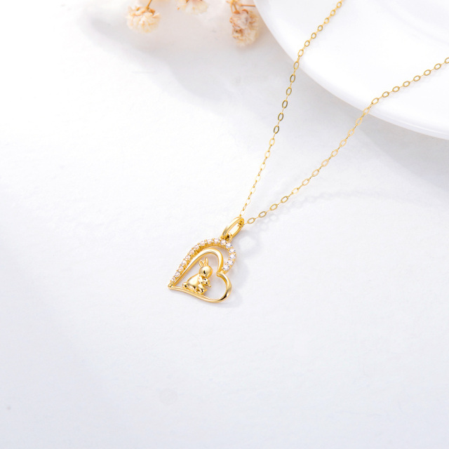 14K Gold Cubic Zirconia Rabbit & Heart Pendant Necklace-4
