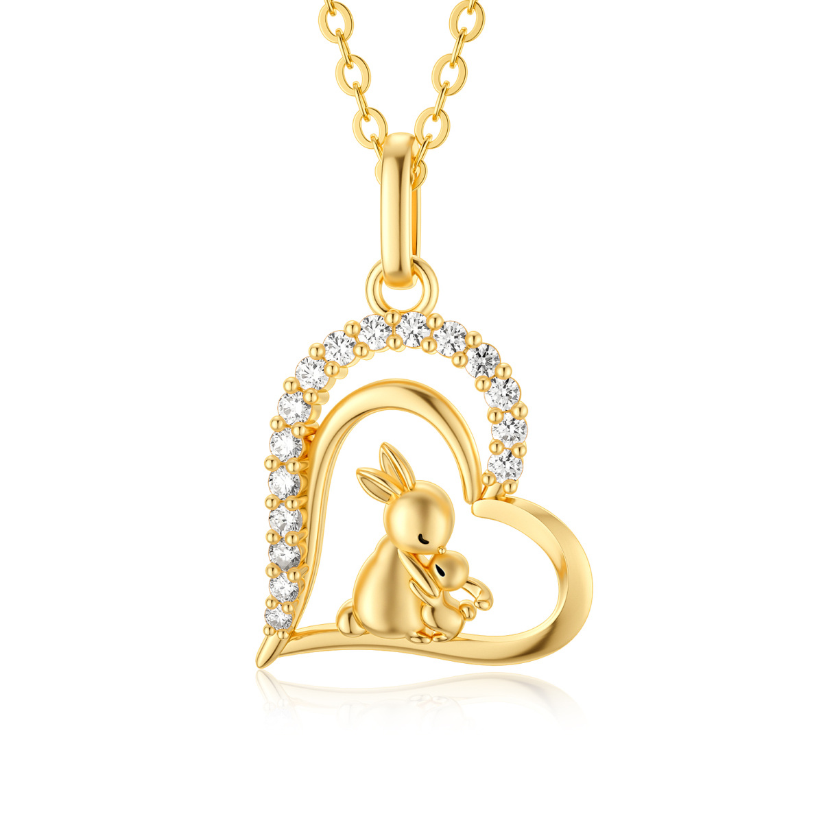 14K Gold Cubic Zirconia Rabbit & Heart Pendant Necklace-1